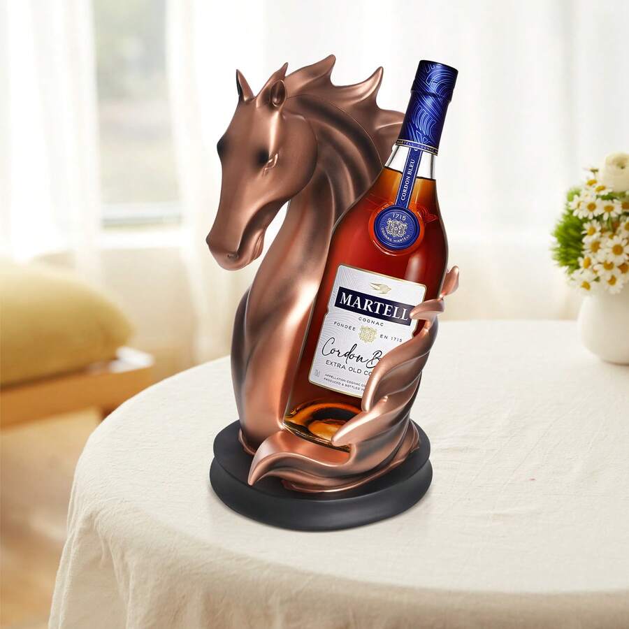 Horse Head Resin Wine Bottle Holder, Tabletop Wine Rack Decor W/Anti-Slip Stable Base For Home Bar Restaurant Party - Red - View 1