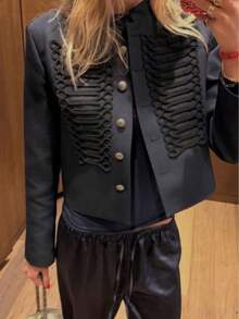 Chaqueta corta de mujer Mellowy con decoración de botones y abotonadura sencilla - Azul Marino - Ver 1