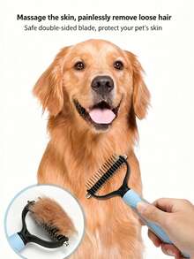 1 Pack 2-In-1 Double Sided Pet Dematting Comb, Premium Stainless Steel Teeth Deshedding Grooming Brush, Effectively Removes Loose Fur Mats Tangles, Gentle For Dogs & Cats Long Short Hair, Non-Slip Ergonomic Handle - Multicolor - View 4