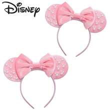 Disney Pink Velvet Minnie Mouse Headband With Pearl Decor Bow, Theme Park Photo Accessory, Birthday Gift - View 4