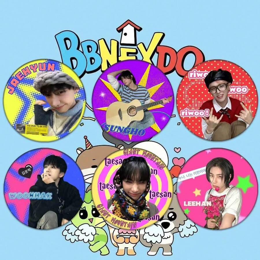 K-Pop Y2K 風格徽章,58mm 亮面成員胸針套組,適合粉絲與禮物 - 多色 - 查看 1