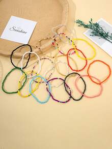Set Gelang Kaki Elastis Berwarna-warni Gaya Bohemian yang Indah dan Serbaguna, 5/10/30/100pcs/Set, Warna & Gaya Acak, Cocok untuk Pemakaian Sehari-hari Pria & Wanita, Hadiah Perhiasan Pantai yang Cantik - MultiWarna - View 2
