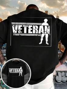 2026 New Men's Shirt, Minimalist, Solid-Colored Shirt In Earth Tones With Regular Shoulder Design, Featuring "WITH" And "VETERAN" Lettering Printed On The Front And Back, A Figure-Flattering Double-Sided Print! A Must-Have! Versatile, Short-Sleeved. - White - View 2