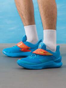 Under Armour D. FOX 1 HFD-BLU Basketballschuhe, Stoßabsorption & Grip, Unisex Sportschuhe, 3028807-419 - blau/orange - Übersicht 3