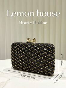 1pc Black Glitter Luxury Rhinestone Decor Box Clutch Bag, Metal Chain Shoulder Strap, Fashion Elegant Handbag, Suitable For Evening Party, Wedding, Formal Occasions, Gift For Women - Black - View 4