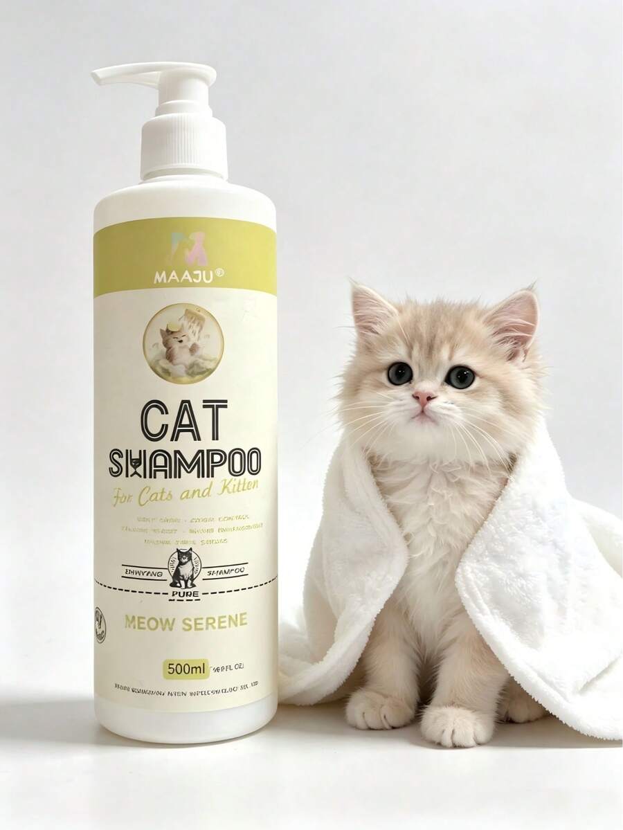 MAAJU Shampooing pour chat 4-en-1 500ml. Sans larmes & pH équilibré, doux pour les chats et les chatons. Nettoie, désodorise, démêle et nourrit le pelage. Hypoallergénique, anti-démangeaisons, facile à rincer avec un parfum frais durable. - Jaune citron - Voir 1