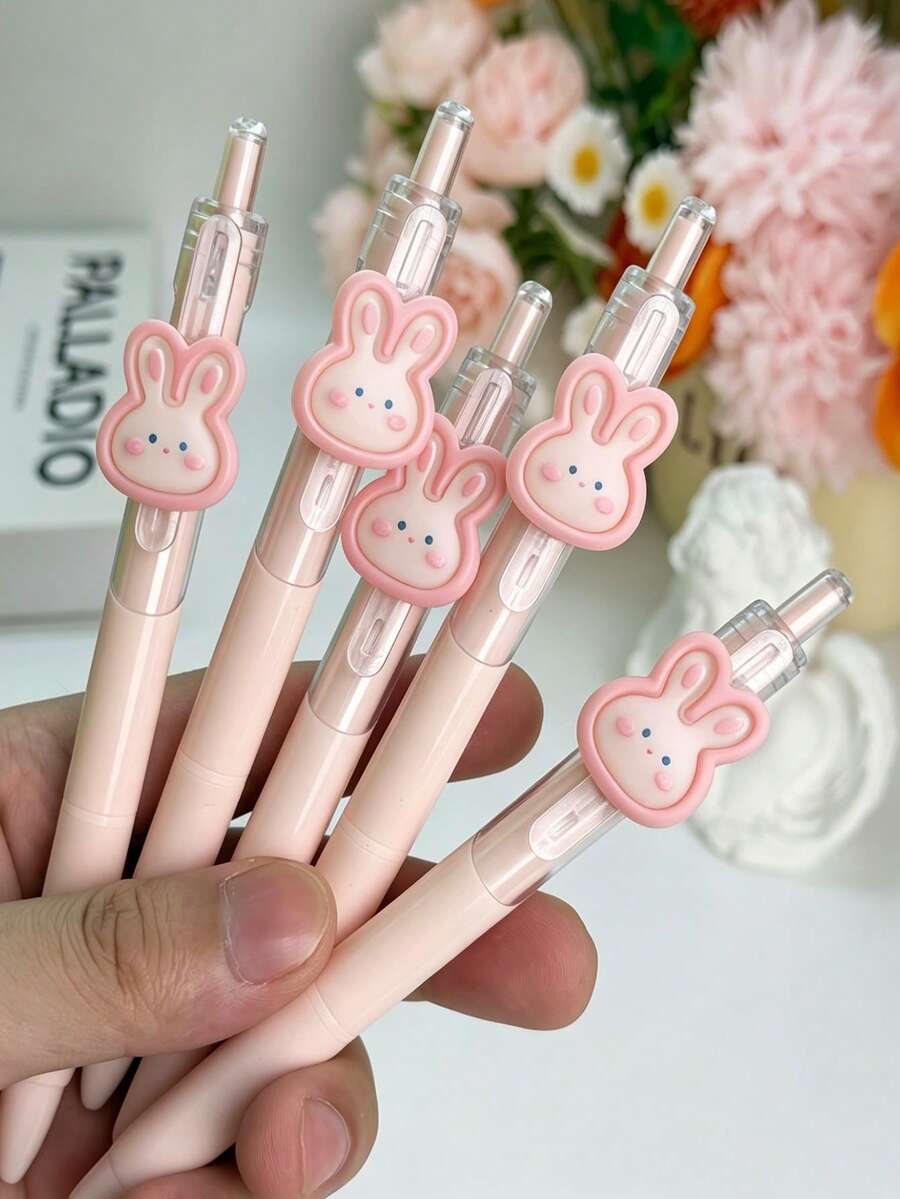 1/5/10pcs Rabbit Pattern Retractable Ballpoint Pens, Cute Rabbit Signature Pens, Smooth Writing, Suitable For Daily Office, Gift Set, Fashion Pen Set, Durable Plastic Material, Lightweight Pen Body, Multi-Pack, Suitable For Office Staff, Pen Category, Office Desk Accessories - Little Rabbit - View 1