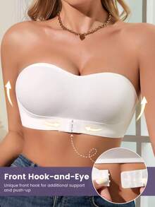 Women Invisible Strapless Push Up Bra Front Closure Convertible Bandeau W/ Clear Straps - White - View 5