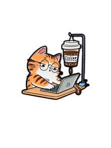 1pc Funny Coffee Cat Enamel Pin, Orange Cat With Coffee Drip Pin For Work, Cute Cat Lover Brooch For Backpack, Hat, Jacket, Humorous Office Accessory Gift For Women - Multicolor - View 10
