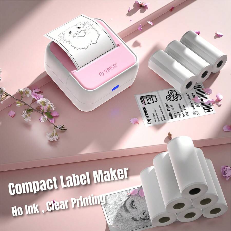 ORICO Mini Thermal Label Printer, Portable Printer, Photo Printer, Wireless Connection, Compatible With IOS And Android, Suitable For Barcode Price Labels Retail, Comes With 56mm Continuous Labels*6 Rolls And 15*50 Label Stickers*3, Can Print Images, Photos, Diaries, Suitable For Back To School DIY
