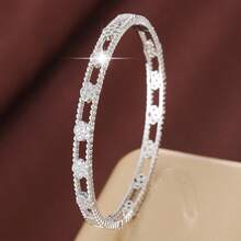 1pc Fashion Four-Leaf & Five-Leaf Flower Arrangement Design Cubic Zirconia Inlaid Women Bracelet, Valentine's Day Gift - Multicolor - View 8