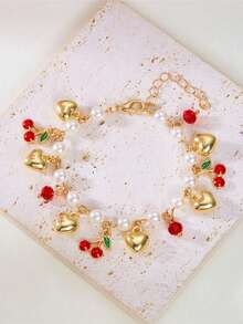 1 Cute Strawberry/Cherry/Heart-Shaped Youth Bracelet, Suitable For Daily Wear Or As A Gift - Multicolor - View 3
