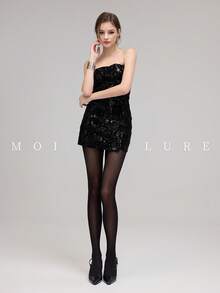 MOIRÉALLURE 1 Pair Of Women's Nude Pantyhose - Apricot Pantyhose, Suitable For Both Dates And Work Occasions, And Also A Cute Gift - Black - View 4