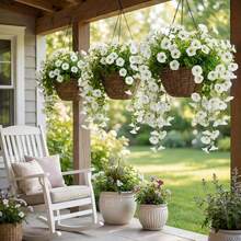 2/4/6/8pcs Hanging Artificial Silk Flower Vine Green Eucalyptus Plants, Outdoor UV Resistant, Suitable For Wedding, Porch, Living Room, Office Wall, Patio, Bookshelf, Home Decor - White - View 5