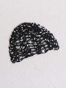 1pc Women's Vintage Lace Headwrap, Y2K Cute Casual Style, Fashionable Contrast Color, Sequin Shiny, Hollow Breathable Decorative Handmade Knitted Hat, Daily Wear Headwrap Bucket Hat - Sequins - View 12