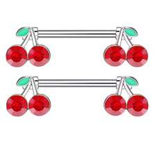 2PCS Fashion Cute Cherry Plant Stainless Steel Nipple Rings Women Piercing Jewelry - Multicolor - View 6