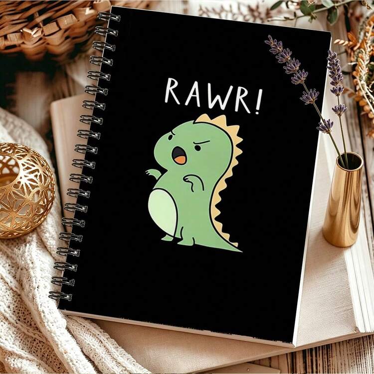 DANPERJI 1 cuốn sổ lò xo A5 "RAWR!" T-Rex xanh lá, sổ tay kẻ ngang, tập ghi chép khủng long hài hước cho học sinh, công việc & viết lách thường ngày - RAWR - Xem 4