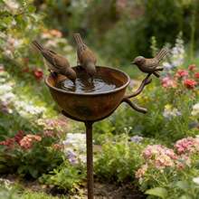 Vintage Distressed Rusty Bird Waterer Garden Decor Ground Stake, Metal Bird Feeding Bowl For Yard Gardening, Exquisite Design, Natural Finish, Perfect For Hummingbirds, Birds And Insects, Garden Water Feature, Yard Decoration, Elegant Bird Bath, Spring And Summer Garden Decor - A - View 2