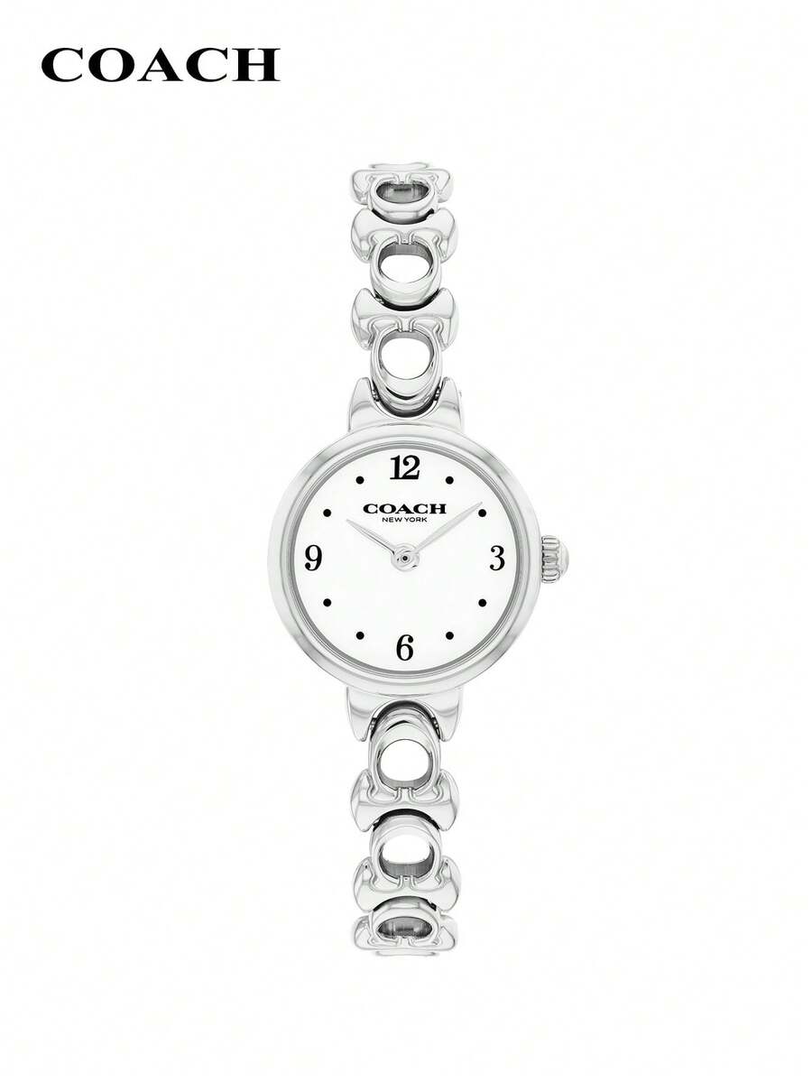 Coach IRIS Elegant C-Link Chain Bracelet Watch Round Face Quartz Watch for Women Minimalist Dressy Wristwatch - 銀色 - 查看 1