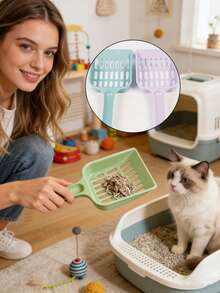 1 pièce Pelle à litière pour chat en plastique PP - Sans alimentation électrique, durable et facile à nettoyer, fournitures de nettoyage pour animaux de compagnie, pelle à litière pour chat, pelle à crottes de chat à long manche, pelle à litière pour chat à grands trous, outil de nettoyage de litière pour chat, réutilisable, couleurs multiples, accessoires pour chatons, essentiels pour animaux de compagnie, fournitures de litière pour chat. Couleur expédiée au hasard - Multicolore - Voir 5