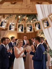 20/10/1pc Vintage Kraft Paper Photo Frame With Clips And Jute Rope, For Banner Home Decor, Suitable For Wedding, Anniversary, Birthday, Holiday Party, Clip-On Photo Display Rack, Multi-Functional Hanging Photo Banner, Suitable For Home And Office Decor - Picture Frame - View 7