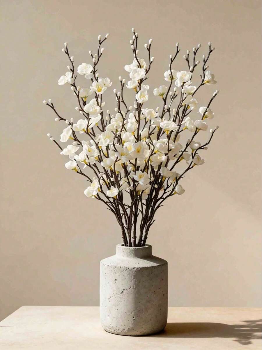 3/9/14pcs Artificial White Plum Blossoms, Suitable For Home, Hotel, Office, Wedding And Garden Decoration. Perfect For Home Decor, Living Room, Wedding Centerpieces, Engagement Handmade Floral Arrangements, Birthday Gifts And Other All-Season Uses - White - View 1