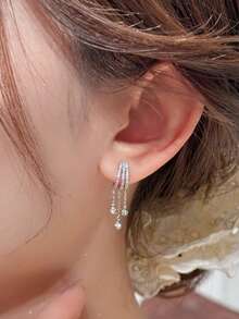 2件裝精緻流蘇圓形奢華風銅材質多色女款耳環，適合宴會、派對、舞會搭配日常穿搭配件 - 彩色 - 查看 3