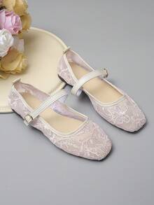 Zapatos planos Mary Jane de verano talla 35-43 para mujer, color rosa, punta cuadrada, malla de encaje transpirable, correa única con hebilla metálica, estilo vintage francés de hada, zapatos de boda, zapatos de dama de honor, casuales versátiles, cómodos, suela blanda, ligeros, dulces, elegantes, estilo socialite Lolita, para fiesta de noche, calle, ir al trabajo, estilo influencer, apariencia impresionante, zapatos planos de maternidad, antideslizantes, sin fatiga, efecto adelgazante, moda de alta gama para mujer - Rosa - Estampado de mariposas y hierba - Ver 8