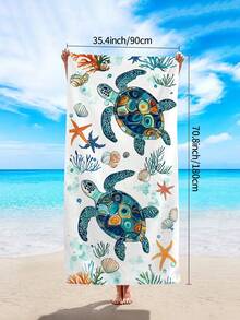1 pieza Toalla de mar, Toalla de playa grande con estrellas de mar, conchas, estampado vintage de vida marina, Toalla de playa y baño de microfibra absorbente y resistente a la arena, Toalla, Adecuada para viajes, piscina, buceo, surf, yoga, camping, vacaciones en la playa, decoración de fiesta de agua Toalla de playa, Chal de baño esencial para viajes de playa de verano, Decoración de baño Toalla de playa multifuncional (Impresión de un solo lado) - Agua verde azul - Ver 12