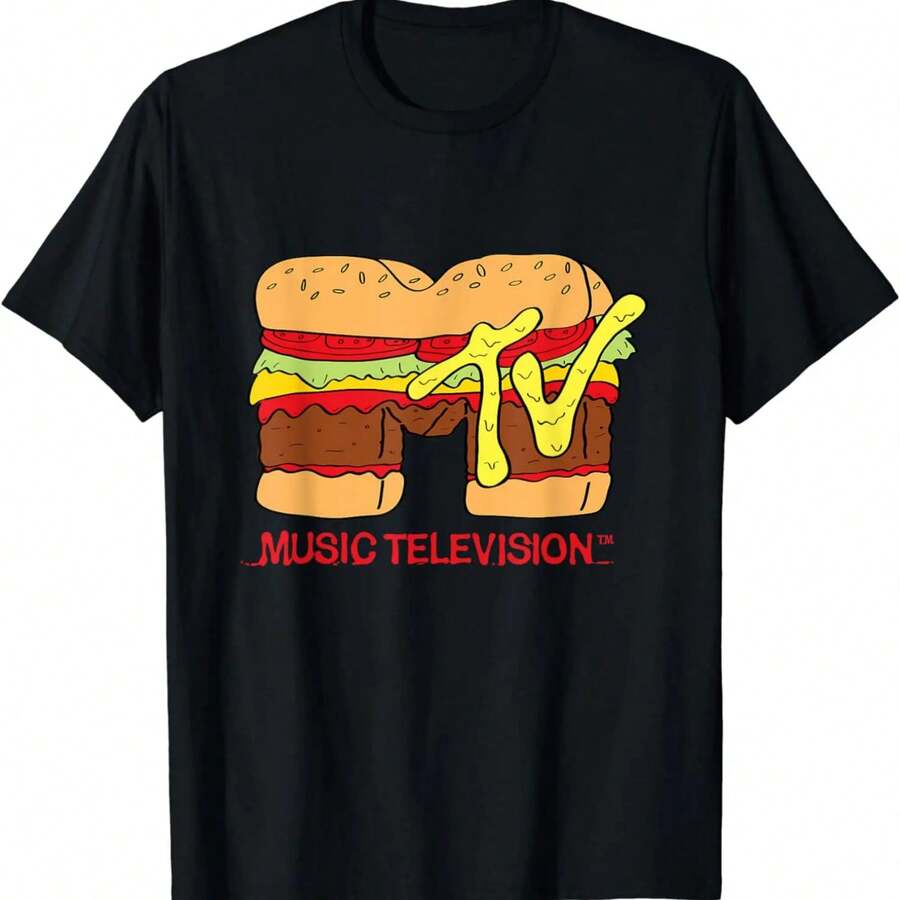 Camiseta con diseño de hamburguesa con logotipo clásico de MTV - Negro - Ver 1