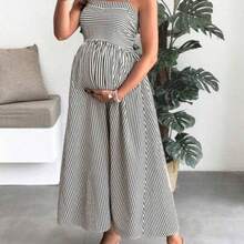 Vestido largo tipo camiseta a rayas de maternidad para vacaciones de verano - Multicolor - Ver 1