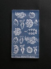 FULL BEAUTY 3D海洋主題美甲矽膠模具，海洋生物設計美甲配件製作模具，包含魚、螃蟹、貝殼、珊瑚、海藻圖案，透明柔軟美甲樹脂鑄造模具，DIY手工美甲裝飾，夏季海灘美甲設計美甲配件用品 - 無色 - 查看 10