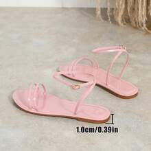 Women's Fashion Round Toe Open Toe Metal Thin Strap Comfortable Versatile Flat Sandals - Watermelon Pink - View 8