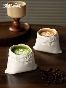 Brewave 1 buah Mug Kopi Keramik Berbentuk Koin Kreatif, Cangkir Teh Desain Linen Putih Baru, Wadah Minuman Kopi Unik untuk Rumah dan Kantor, Hadiah Ideal untuk Pecinta Kopi - Kurang dari 0,5L - View 7