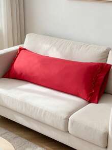 1pc 100% Polyester Solid Color Lace Long Pillowcase, Lightweight And Elegant, Cloud-Like Soft Touch, Suitable For Bedding And Sofa Decoration (Pillow Insert Not Included) - Red - View 6