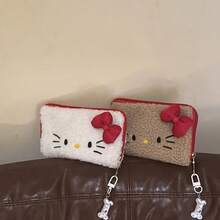 1pc Cute Embroidered Plush Three Dimensional Bow Storage Red Checkered Inner Pen Bag Suitable For Students And Teenagers' Study Supplies - Multicolor - View 2