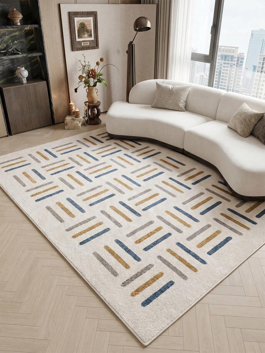 1pc Modern Minimalist Area Rug, Geometric Line Pattern Living Room Carpet, Soft Touch, Short Pile Modern Floor Rug, Suitable For Bedroom, Dining Room, Office, Home Decor And Doormat, Versatile For Various Occasions Like Music Festivals, Wedding Venues And Daily Home Use. - Multicolor - View 1