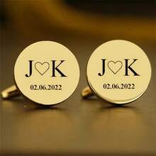 Men's Customized Cufflinks Anniversary Gift Personalized Initial & Date Cufflinks Anniversary Gift For Husband Groom Wedding Gift Wedding Cufflinks Men's Gift Father's Day Gift Graduation Gift - Multicolor - View 2