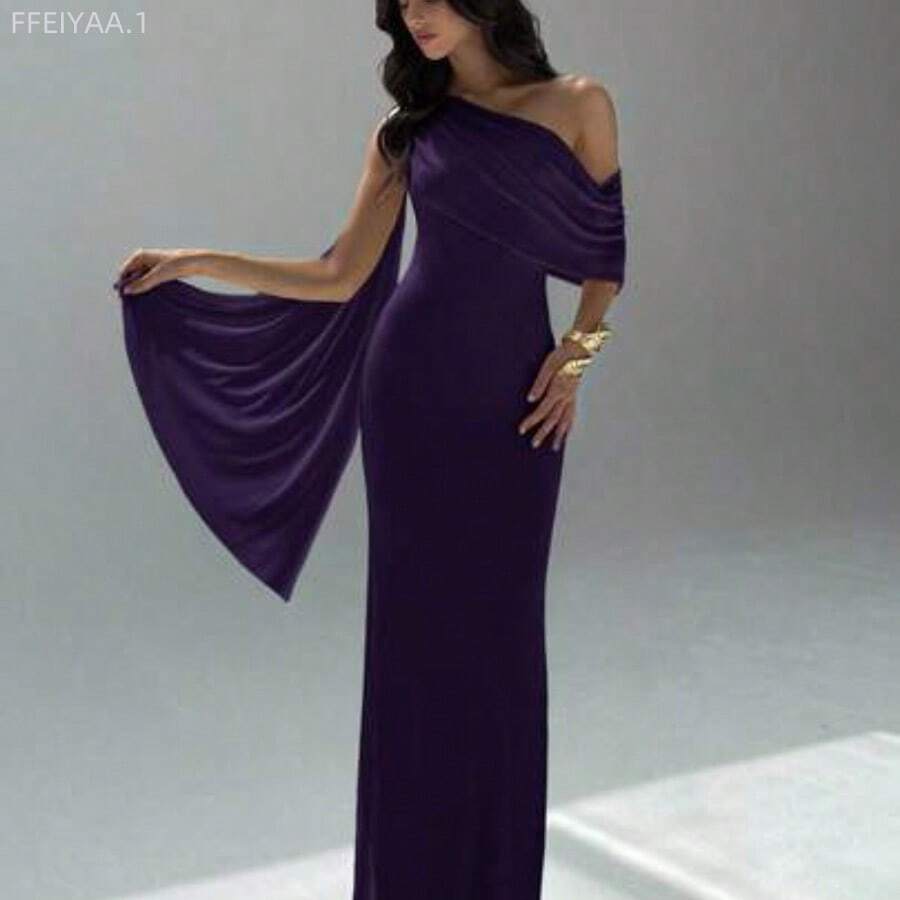 MewMuse. Vestido elegante ajustado con cuello asimétrico de unicolor para mujer - Morado - Ver 1