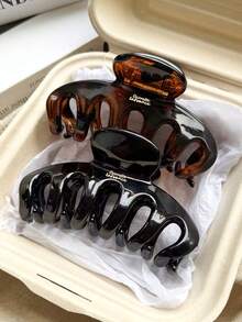 2件/1件 女款 11.5cm/4.53in 龍骨形大號黑色玳瑁色亮面精緻輕量塑料髮夾，時尚百搭高端極簡風霧面純色髮爪髮飾，適用於日常出遊、休閒、派對、通勤、度假、紮髮、綁髮、洗臉、沐浴、化妝、穿搭搭配、髮飾、頭飾、髮爪夾（字母為單面且無意義） - 彩色 - 查看 5