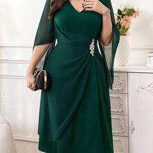 jianchaimaoyi02 Reflora Vestido de fiesta elegante de talla grande con decoración de cristales - Verde - Ver 7