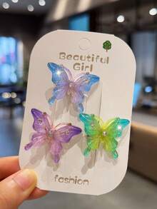 10pcs Transparent Gradient Butterfly Hair Clips With Rhinestone Embellishments, Alligator Hair Clips Non-Damaging To Hair, Suitable For Side, Bangs, Braided Hairstyles, Energetic Girly Style Hair Accessories For School, Outings, Parties - Multicolor - View 9