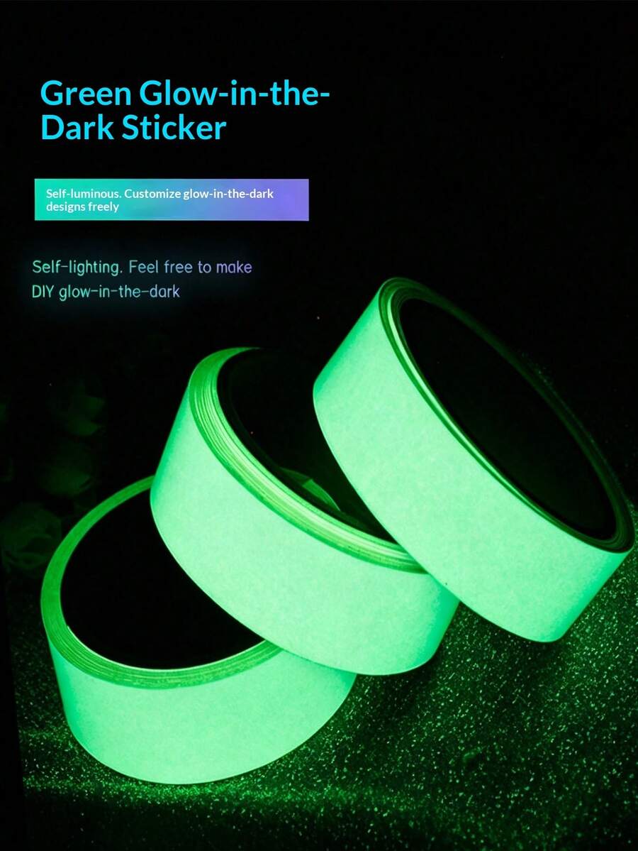 1pc Colorful Glow-In-The-Dark Tape, Green Fluorescent Luminous Tape, Self-Luminous Warning Sign For Stairs, Stage And Positioning - Multicolor - View 1