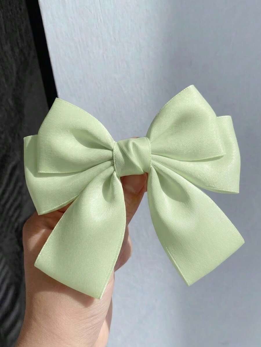 1件女款與女孩可愛絲綢緞面蝴蝶結髮夾,長尾復古髮飾,金屬蝴蝶結髮夾,適合返校季 - 淡綠色 - 查看 1