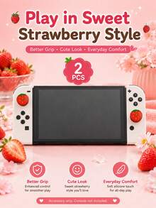 通用 Joy-Con 矽膠搖桿拇指套，適用於 Switch/OLED/Lite，草莓款防滑拇指套，遊戲控制器按鈕保護套，高品質柔軟矽膠材質，完美包裹原裝搖桿，有效防止日常磨損、腐蝕與老化，節省昂貴的搖桿漂移維修費用，療癒美學設計，增加手指摩擦力與控制精準度，舒適適合玩家，可愛 Switch 配件，精美桌面裝飾，可愛拇指搖桿套，最佳禮物 - 彩色 - 查看 4