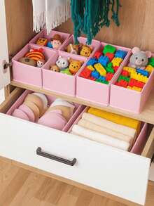 3/6pcs Foldable Wardrobe Storage Boxes, Large Capacity Drawer-Style Storage Baskets, Bedroom Cosmetic Storage Boxes, Socks & Underwear Storage Boxes, Home & Travel Essentials, Cabinet Storage - Pink - View 3