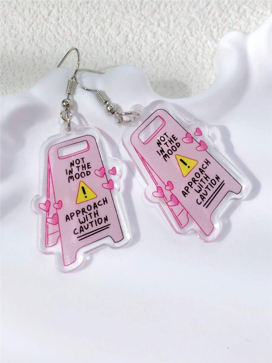 1 Đôi bông tai acrylic hình biển báo cảnh báo màu hồng dễ thương thời trang sáng tạo vui nhộn, phù hợp cho đi làm hàng ngày, ngày lễ, tiệc tùng và các dịp khác, bông tai nữ phong cách nghỉ dưỡng - Hồng - Xem 1