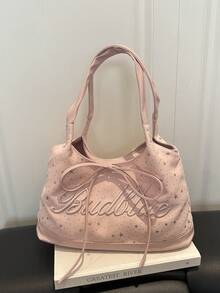 New Fashion Tote Bag, Korean & Japanese Niche Versatile Large Capacity Shoulder Bag For Daily Commute - Pink - View 6
