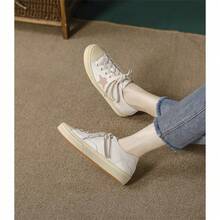 Pink Star Distressed Sneakers For Women, Spring/Summer Lace-Up Casual Sneakers, Versatile Vintage White Shoes, Half-Slippers For Women - White Black Star - View 1
