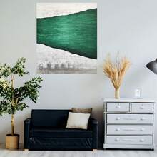 Pintura al óleo sin marco, 2D plana, pintada a mano - Arte abstracto nórdico minimalista blanco y verde, pincel de textura, decoración de pared de lienzo de lujo ligero moderno, adecuada para sala de estar, comedor, pasillo - Regalos de inauguración de la casa y regalos de boda - Enmarcado - Ver 5